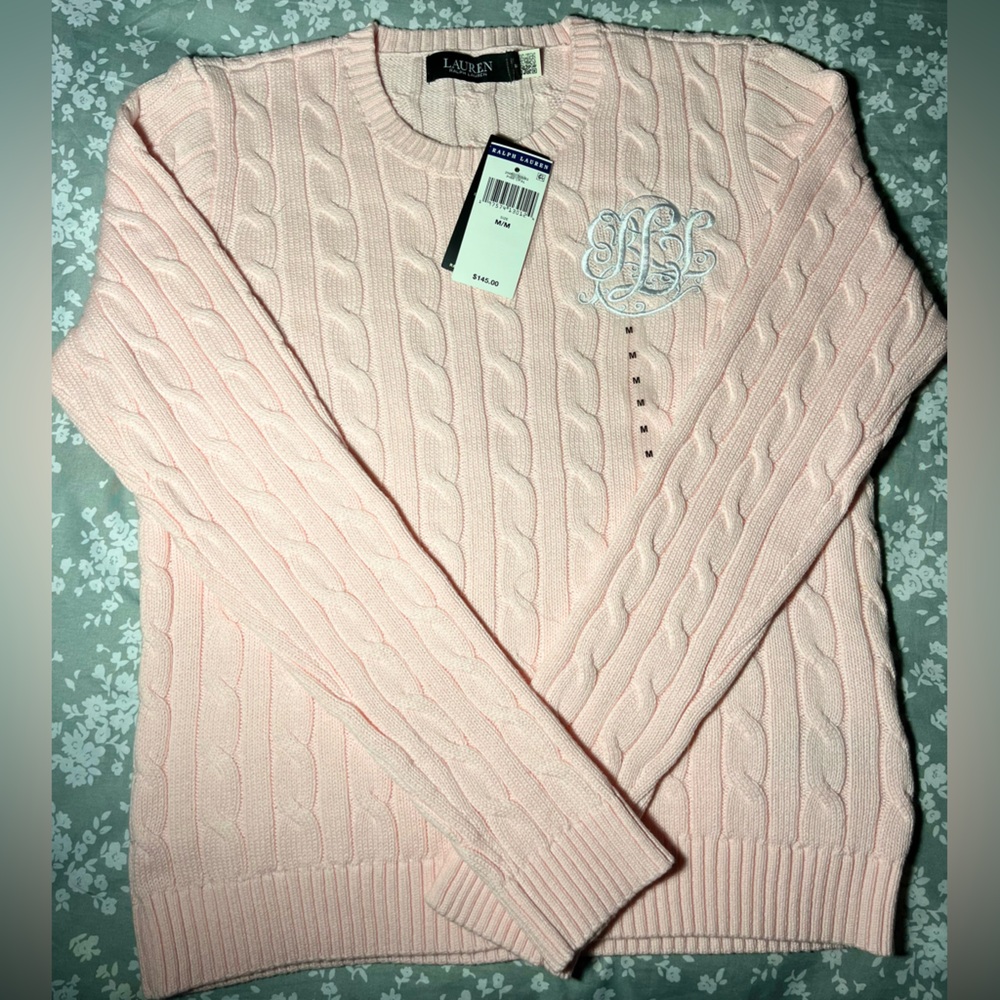 Ralph Lauren Pink Crew Neck Cable Knit Sweater